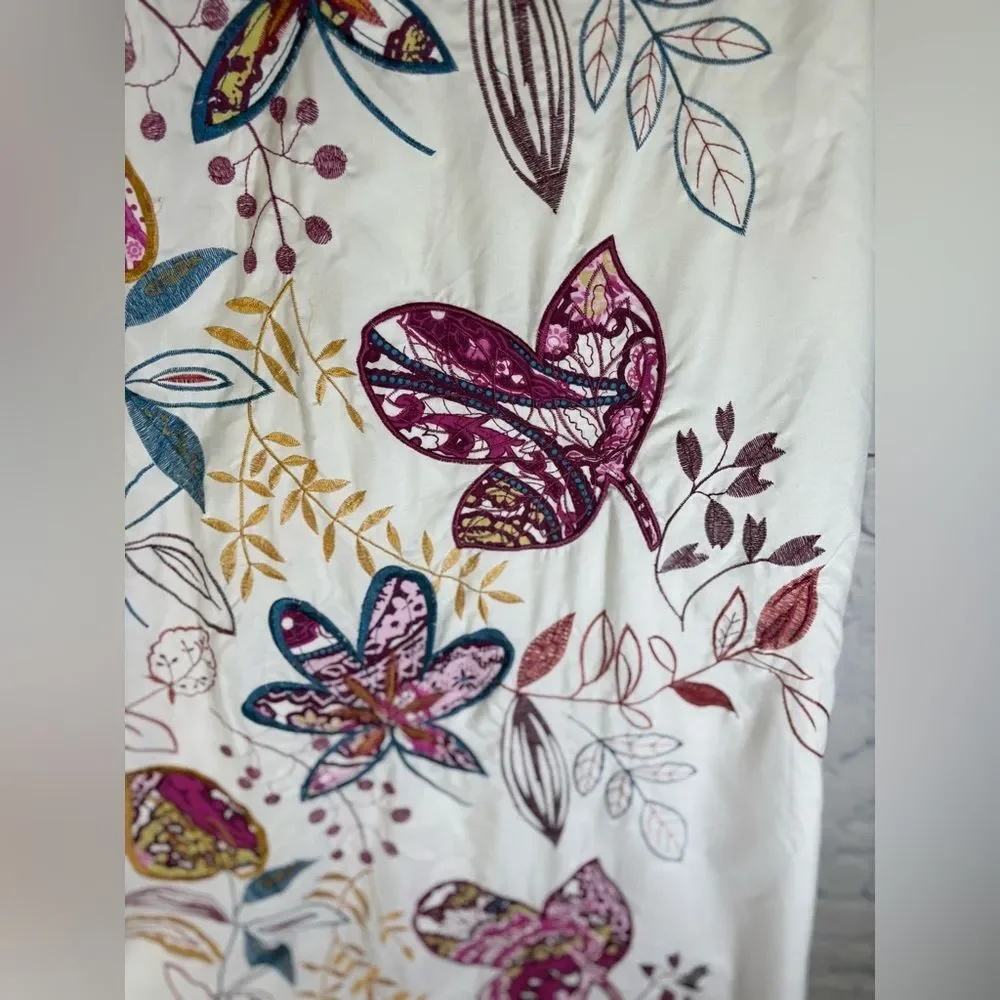 Bacova Molly Blue Purple Embroidered Garden Floral Boho Cottage Shower Curtain